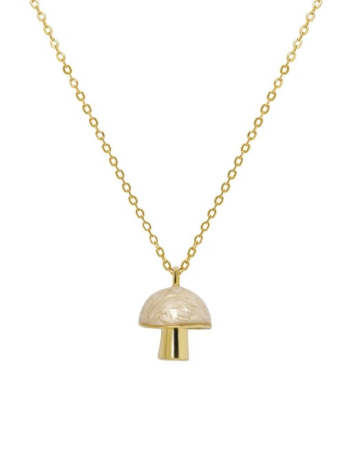 18K gold [white drop glue] 925 Sterling Silver Enamel Mushroom Minimalist Necklace